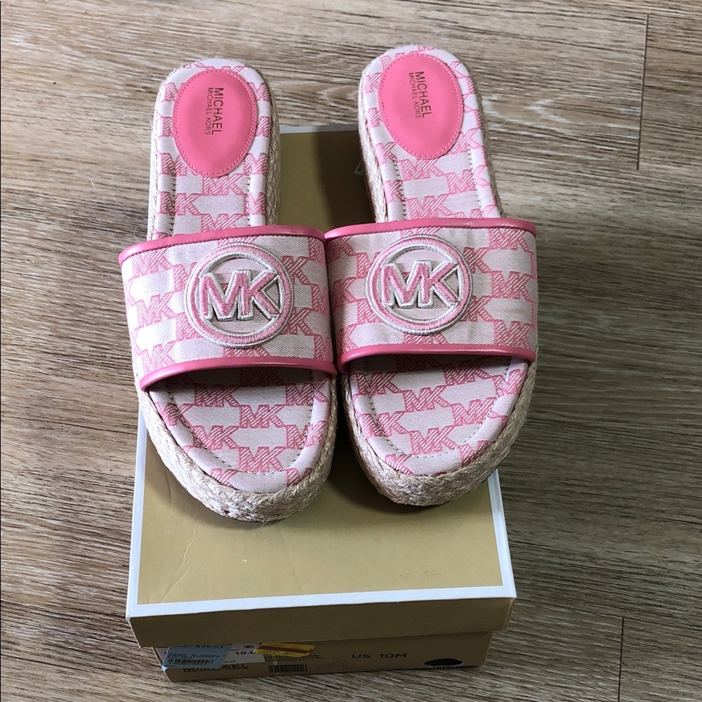 Michael Kors Pink Logo Espadrille Slide Sandals